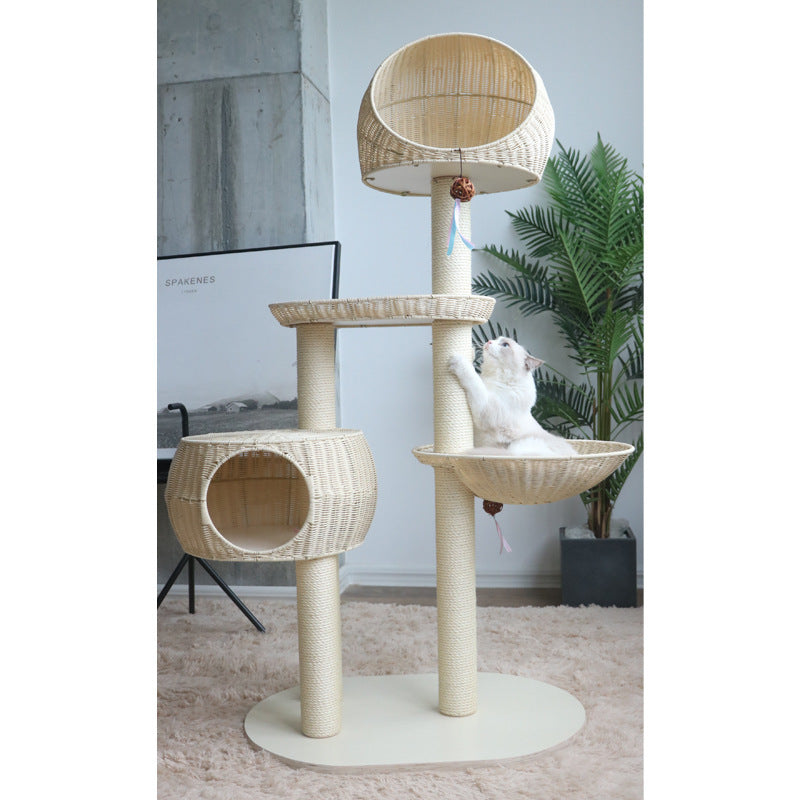 Integrated Multi Layer Solid Wood Cat Tree